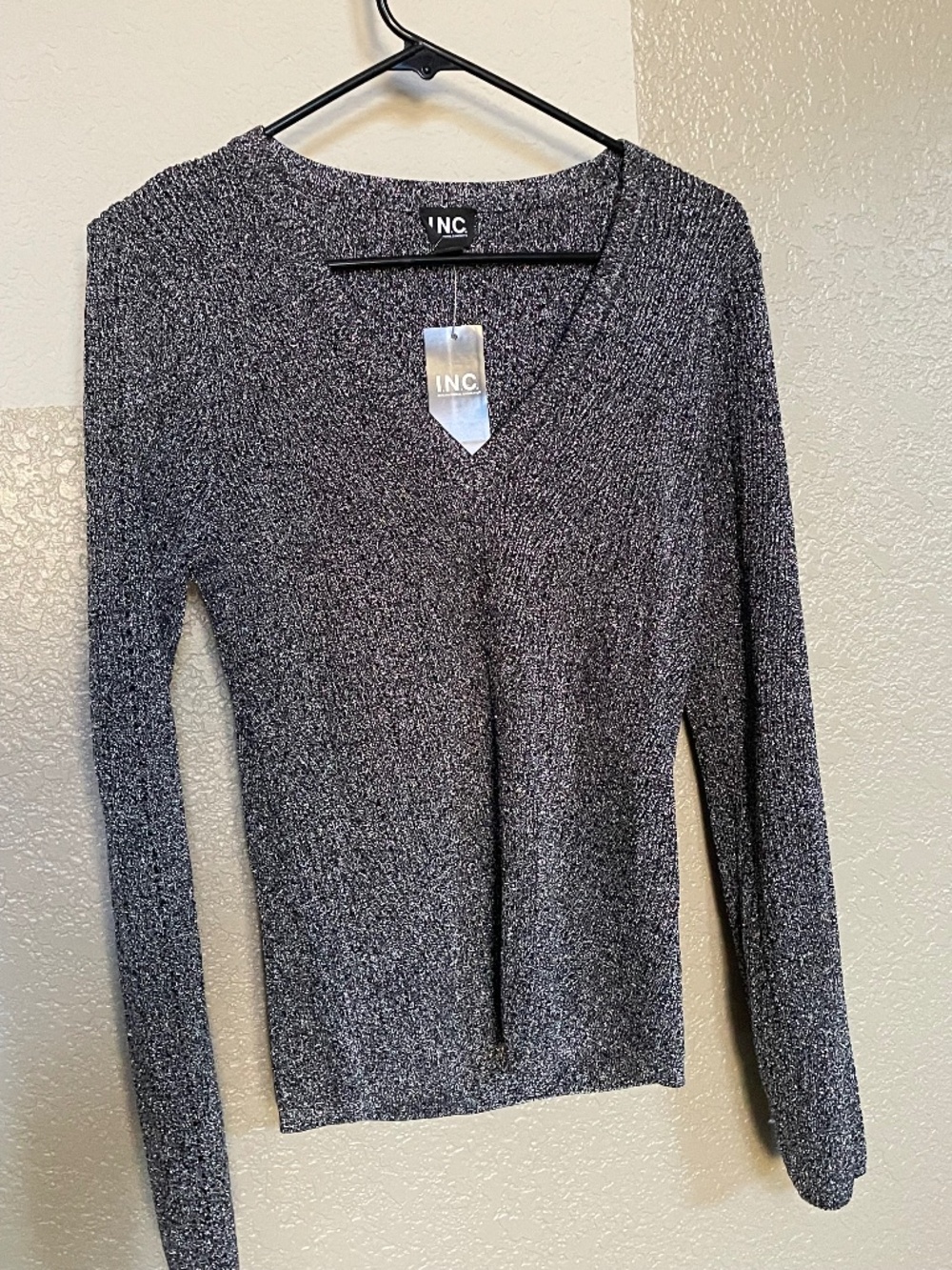 I.N.C. Metallic Silver Sweater International Concepts Long Sleeve New with Tags